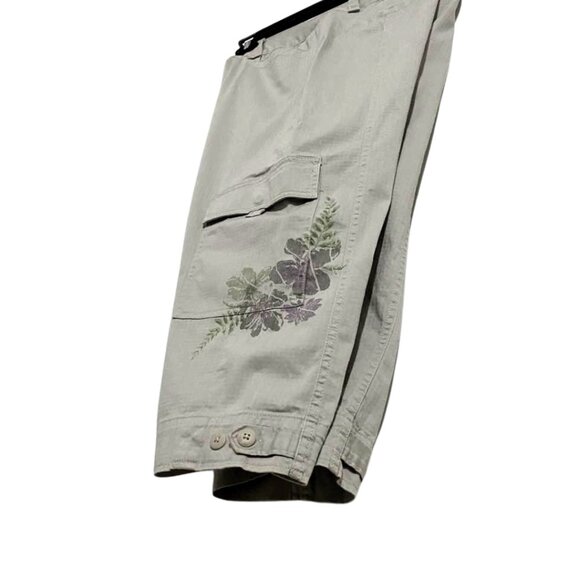 Coldwater Creek Khaki Capri Crop Cotton Cargo Pants Flower Leg - Picture 3 of 15